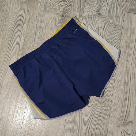 Nike Dri Fit Running Shorts -Blue With White Trim and Yellow Waistband -Size Med - Picture 2 of 4